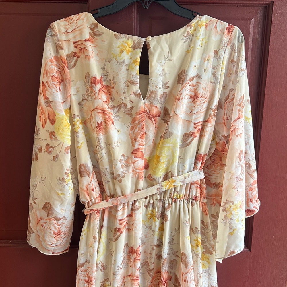 Kate and Lily floral polyester maxi dress split sleeves lined belt Sz 14W - Picture 2 of 7